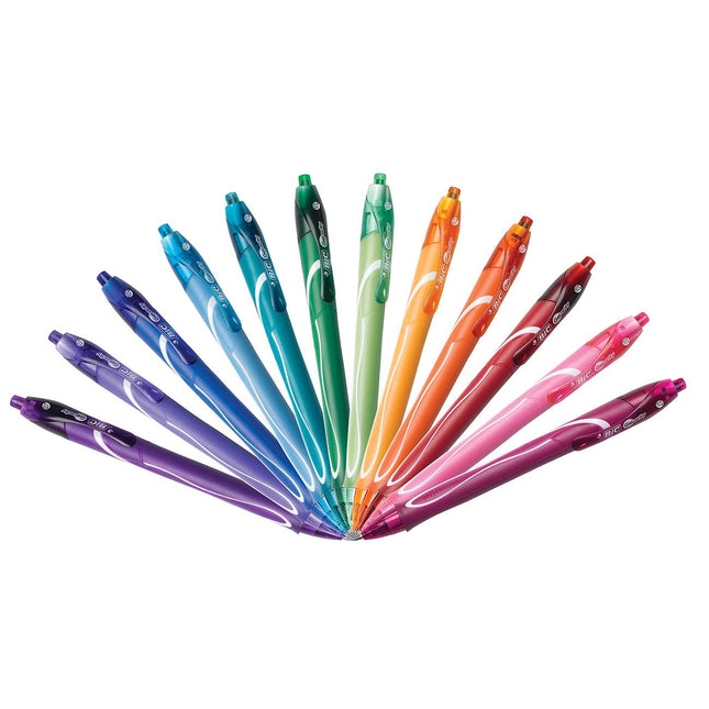 Stylos gel rétractables BIC Gel-Ocity Quick Dry, pointe moyenne (0,7 mm), couleurs assorties, boîte de 12 - Lot de 18