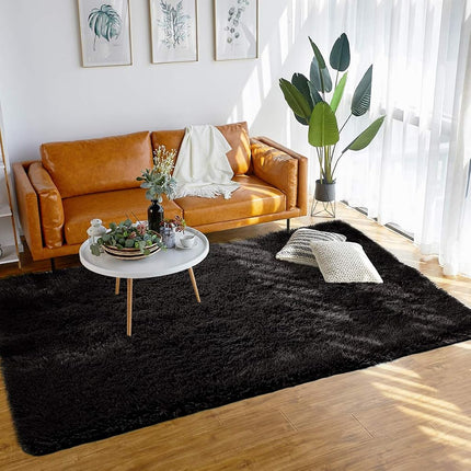 Merelax Soft Modern Indoor Shaggy Area Rug for Bedroom Livingroom Dorm Kids Room Home Decorative, Non-Slip Plush Fluffy Furry Fur Rugs Comfy Nursery Accent Floor Carpet 3x5 Feet, Black