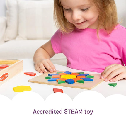 Melissa & Doug Pattern Blocks and Boards - Classic Toy With 120 Solid Wood Shapes and 5 Double-Sided Panels, Multi-coloured - STEAM Toy, Tangrams Puzzle For Kids Ages 3+