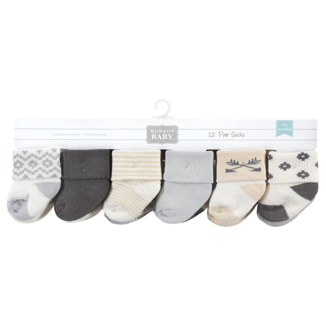 Hudson Baby Unisex Baby Cotton Rich Newborn and Terry Socks, Aztec, 0-6 Months, Aztec 12-pack, 0-6 Months
