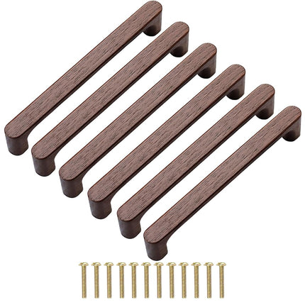 KOVNISE 6 Cabinet Pulls 160MM Cupboard Handles Dark Walnut Wood Color
