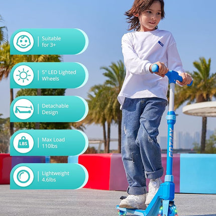 Gotrax K03 Kick Scooter for Kids, 5" LED Lighted Wheels and Adjustable Handlebars, Lightweight Design and Anti-Slip Deck, Max Load 110 Lbs, Kids Scooter for Boys & Girls Ages 3+, Blue