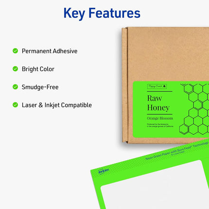 Avery Printable Shipping Labels with Sure Feed, 2" x 4", Neon Green, 1,000 Blank Mailing Labels (5976)