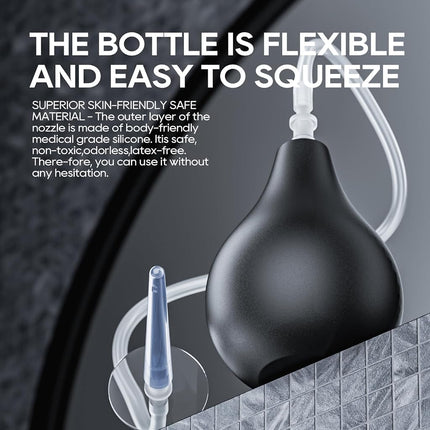 Kit de poire de lavement en silicone noir GNEGKLEAN 225 ml, douche nettoyante pour hommes et femmes avec tuyau de 50 cm + 4 embouts interchangeables (noir)
