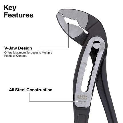 Klein Tools D5053KIT 3-Piece Classic Klaw Pump Pliers Set, 7-Inch, 10-Inch, and 12-Inch Pump Pliers, Compact Design with V-Jaw and Hardened Teeth for Maximum Torque