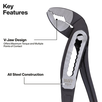 Klein Tools D5053KIT 3-Piece Classic Klaw Pump Pliers Set, 7-Inch, 10-Inch, and 12-Inch Pump Pliers, Compact Design with V-Jaw and Hardened Teeth for Maximum Torque