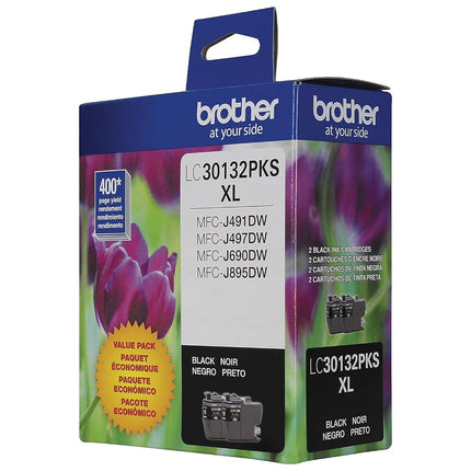 BROTHER Genuine LC30132PKS 2-Pack High Yield Black Ink Cartridges, Page Yield Up to 400 Pages/Cartridge, LC3013