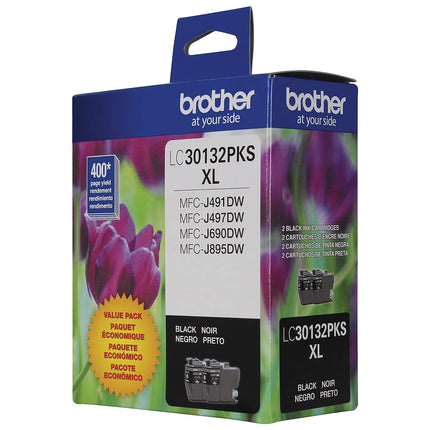 BROTHER Genuine LC30132PKS Paquete de 2 cartuchos de tinta negra de alto rendimiento, rendimiento de hasta 400 páginas por cartucho, LC3013