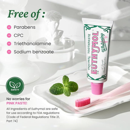 EUTHYMOL Whitening Toothpaste (3.7fl oz, Pack of 3) - Stain Removal in 2 Weeks, Long-Lasting Freshness for Sensitive Gum & Teeth. Bad Breath, Cavity Prevention. Recyclable Aluminum Tube.