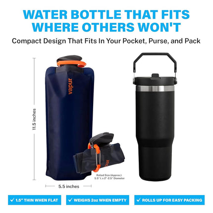 Vapur Flexible, Collapsible Wide Mouth Anti-Bottle with Detachable Carabiner, Convenient, Portable Hydration for Travel and Outdoor Adventures, 34 Ounce, Night Blue, Pack of 1