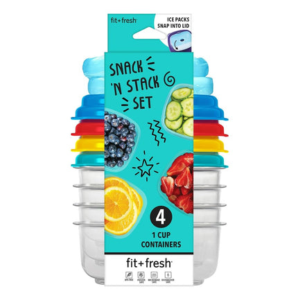 Contenedores Stak Paks Fit & Fresh de 1 taza para niños, juego verde