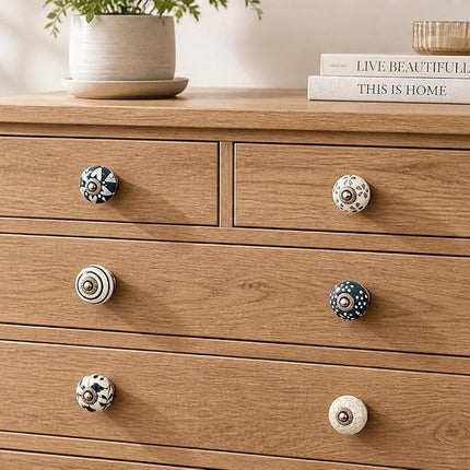 JGARTS - 20 x Hand Painted Ceramic Cabinet Drawer Knobs Grey and Cream White