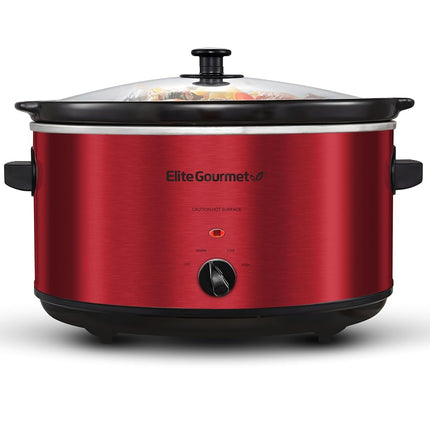 Olla de cocción lenta eléctrica de cerámica extragrande Elite Gourmet MST-900RXT#, temperatura ajustable, para platos principales, salsas, guisos y dips, tapa y olla de cerámica aptas para lavavajillas, 8.5 cuartos de galón, roja