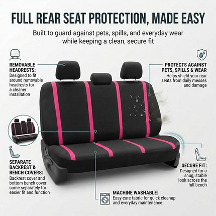 FH Group Car Seat Covers Full Set Pink Cloth - Universal Fit Automotive Seat Covers, Low Back Front Seat Covers, Solid Back Seat Cover, Washable Car Seat Cover for SUV, Sedan and Van, FB032PINK114