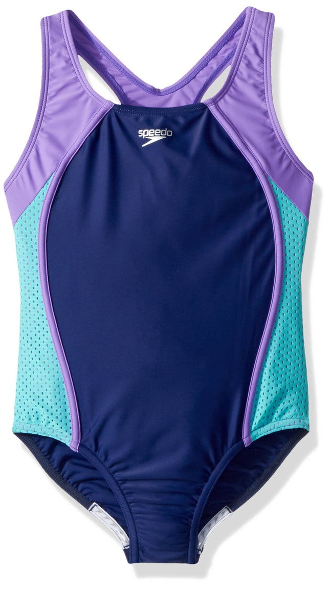 Speedo Girl's Swimsuit One Piece Mesh Splice Thick
