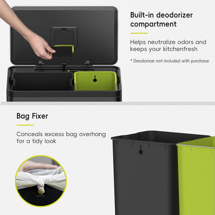 EKO 36+24L Dual Recycling Pedal Bin Kitchen Rubbish Bin, Matte Black
