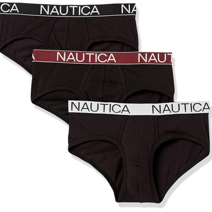 Nautica Men's 3 Pack Cotton Stretch Briefs, Black-