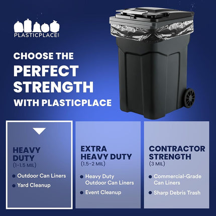 Plasticplace 95-96 Gallon Trash Bags on Rolls, 1.2 Mil, 61"W x 68"H, Black, 50/Case