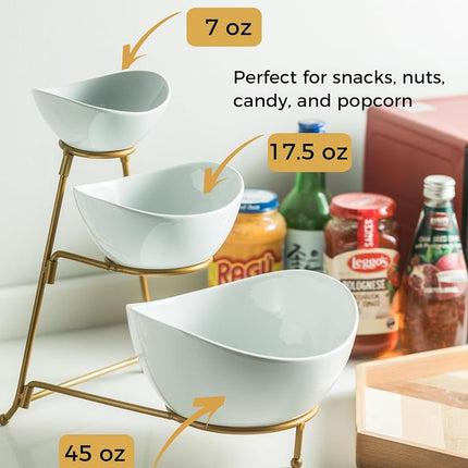 YHOSSEUN 3 Tier Serving Stand Oval Serving Bowl with Metal Rack, Tied Serving Tray Food Display Dessert Appetizer, Serving Bowl Fruit Chip Dip Bowl Set for Parties, Gold