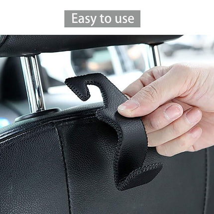 Headrest Hooks for Car, Back Seat Organizer Gray Leather Hanger Holder Hook, for Hanging Purses and Bags and Coats, Pack of 2