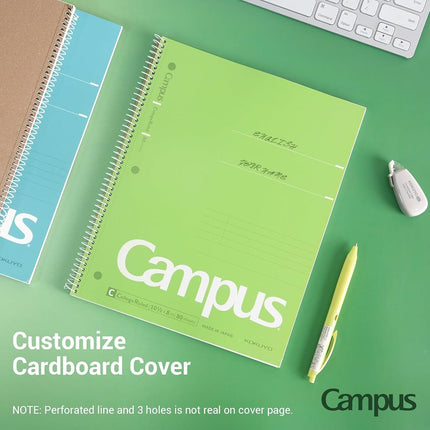 KOKUYO Campus Spiral Notebook, 10-1/2” x 8”, College Ruled, 80 Sheets (160 pages), Bleed Resistant, Pack of 3 Colors - Pink, Sky Blue, Green, Made in Japan (WSG-SU-400G1×3)