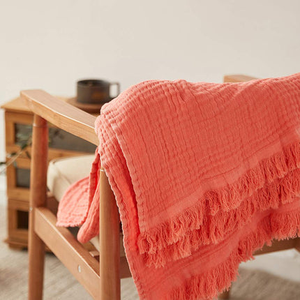 Manta de muselina de algodón Simple&Opulence para cama, sofá, manta de gasa tejida con borlas, suave, ligera, acogedora, prelavada, transpirable, decoración de casa de campo para todas las estaciones (rojo coral)
