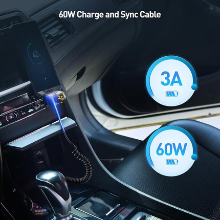 Cable Matters Coiled USB C to USB C Cable 1-4 Feet, Up to [60W Charging, 480Mbps Data Transfer] Compatible with Apple CarPlay, Android Auto, USBC Charger Cable for iPhone 16/15, Galaxy S24