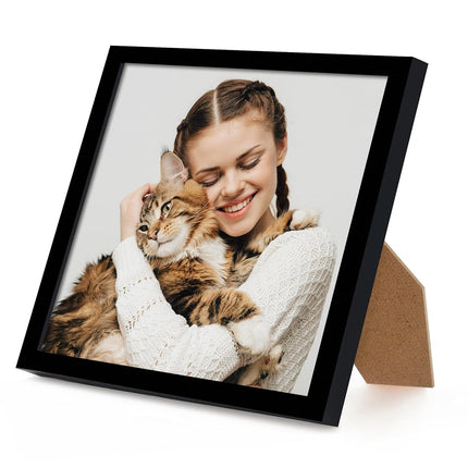 Americanflat 6x6 Picture Frame with Shatter-Resistant Glass - Streamline Collection - Thin Square Picture Frame for Tabletop and Wall Display - Hanging Hardware and Easel Stand Included - Black