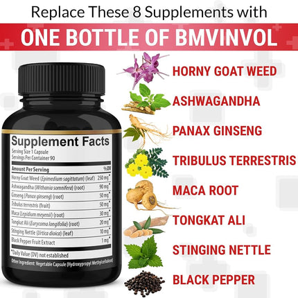 BMVINVOL 2Packs Horny Goat Weed Capsules - 180 Capsules for 6 Month Supply - Maca, Ginseng, Tribulus Terrestris, Ashwagandha