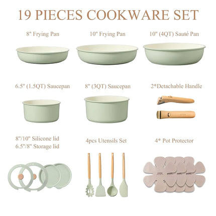 CAROTE 11pcs Pots and Pans Set, Nonstick Cookware Set Detachable Handle, Induction Kitchen Cookware Sets Non Stick with Removable Handle, RV Cookware Set, Oven Safe, Green