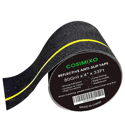 Cosimixo 4" x 33FT Anti Slip Tape With Reflective Stripe - Best Grip Non Slip Stair Treads, High Traction Adhesive for Stairs Step
