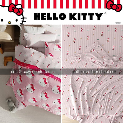 Sanrio Hello Kitty Holiday Christmas Bed Linen Soft Duvet and Sheet Set with Bedspread, 5 Pieces, Twin Size (Officially Licensed Product) by Franco
