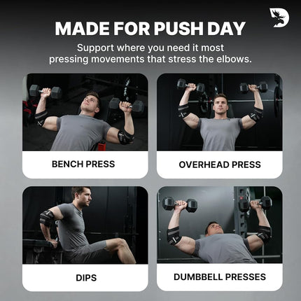 DMoose Fitness Elbow Wraps for Weightlifting (Pair) 40" Adjustable Brace for Joint Support, Pain Relief & Tendonitis-Elbow Straps for Weight Lifting, Bench Press & Gym Workouts, Band for Men & Women
