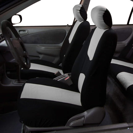 FH Group Car Seat Covers Flat Cloth Front Seats Only Gray Automotive Seat Cover, Airbag Compatible Universal Fit Interior Accessories Cars Trucks SUV Combo Steering Wheel Cover & Seat Belt Pads