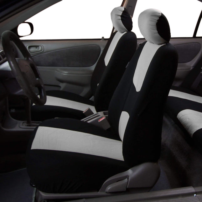FH Group Car Seat Covers Flat Cloth Front Seats Only Gray Automotive Seat Cover, Airbag Compatible Universal Fit Interior Accessories Cars Trucks SUV Combo Steering Wheel Cover & Seat Belt Pads
