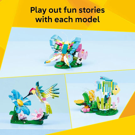 LEGO® Creator 3 in 1 Wild Animals: Colourful Hummingbird 31384 Nature Decor - Building Set with 3 Options, Hummingbird, Butterfly or Fish - Animal Figures for Kids Aged 8+ - Toy for Girls and Boys