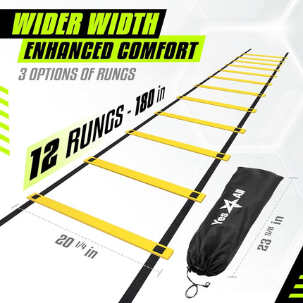 Yes4All Agility Ladder Speed Training Equipment - Speed Ladder for Kids and Adults with Carry Bag - 12 Rungs Yellow, 20 Rungs, CKT4