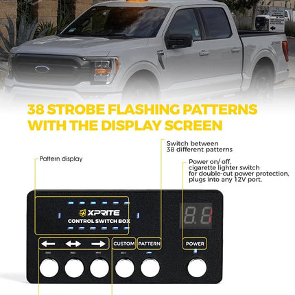 Xprite Rooftop Strobe Light Bar w/Control Panel, 42 LED Hazard Warning Emergency Flashing Plow Light for Construction Vehicles Towing Work Trucks Plows Pickup (Amber)