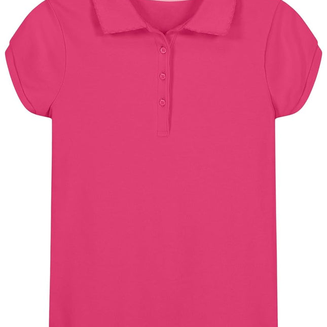 Nautica Girls' School Uniform Short Sleeve Polo Shirt, Button Closure, Soft Pique Fabric, Hot Pink, 8-10