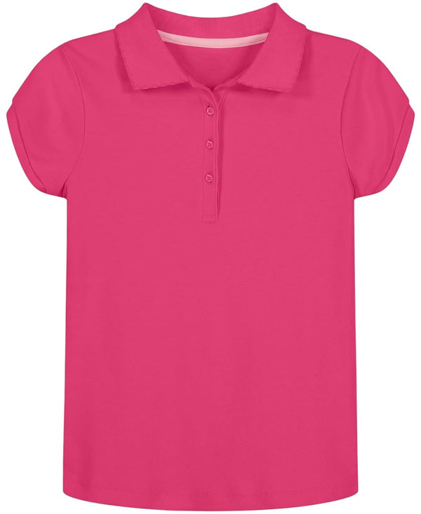 Nautica Girls' School Uniform Short Sleeve Polo Shirt, Button Closure, Soft Pique Fabric, Hot Pink, 8-10