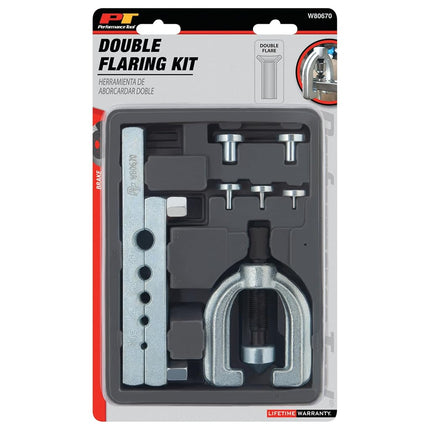 Jeu d'outils d'évasement 7 pièces PERFORMANCE TOOL W80670 pour tubes de 3/16, 1/4, 5/16, 3/8 et 1/2 pouce de diamètre extérieur avec barre d'évasement à levier de verrouillage et étui de rangement