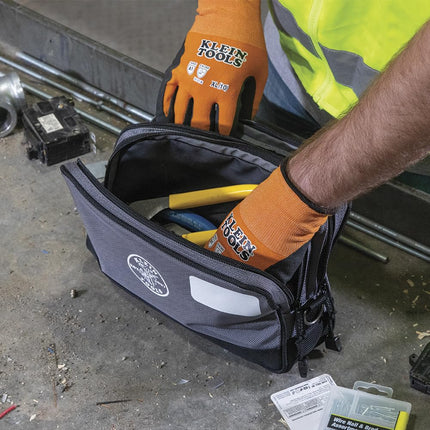 KLEIN TOOLS 55583 Tool Pouch Zipper Bag, Dual Compartments, 12-Inch x 7-Inch Heavy Duty Tool Bag Organizer, Multipurpose for Tools to Crafts