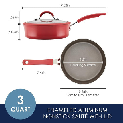 Rachael Ray Cook + Create Nonstick Sauté Pan with Lid, 3 Quart, Red