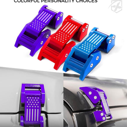 Purple U.S. Flag Aluminum Hood Latches Compatible with 2007+ Jeep JK JL JT