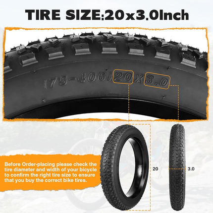 GRELiving 20x3.0 Fat Bike Tyre -76-406 Wide Tires for MTB, Electric-Bicycle, Beach Cruiser- Superior Comfort & Traction (Black-2xTyres+2xLevers, 20x3.0 Inches)