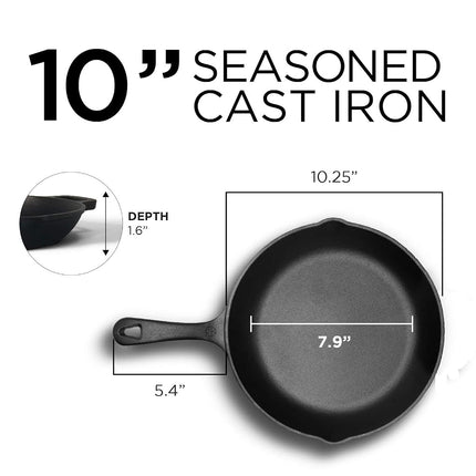 Commercial Chef CHFL10 Seasoned Cast Iron 10 Inch Saute Skillet
