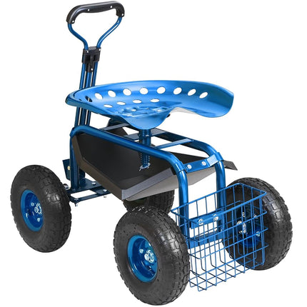 VEVOR Rolling Garden Work Seat with Wheels, Gardening Stool for Planting, 360 Degree Swivel Seat, Garden Scooter with Steering Handle & Tool Tray, Garden Chair for Outdoor, Patio and Yard, Blue