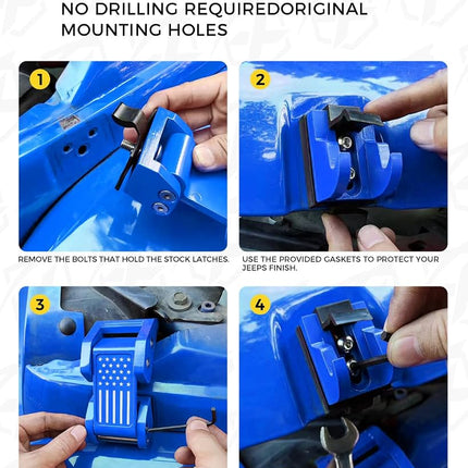 Xprite U.S. Flag Hood Latches Compatible with 2007-2018 Jeep Wrangler JK JKU & 2018-2025 Jeep Wrangler JL JLU & 2020+ Gladiator JT - Secure Aluminum Hood Locks, Blue