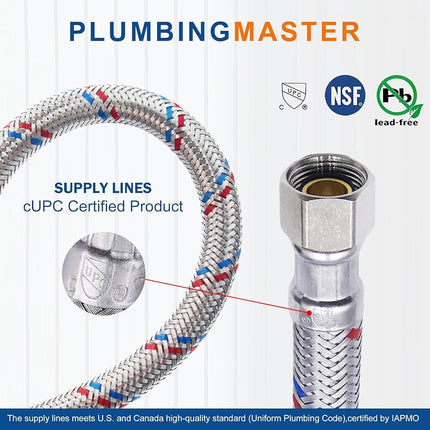 PLUMBINGMASTER 36 Inch Faucet Hose,10 pcs Faucet Supply Lines (3/8" Comp x 1/2" FIP), Certified Safe Supply Lines for Bathroom Faucet