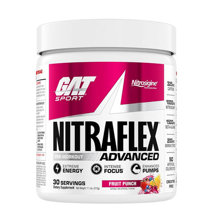 GAT Clinically Tested Nitraflex, Testosterone Enhancing Pre Workout, Fruit Punch,300 Gram